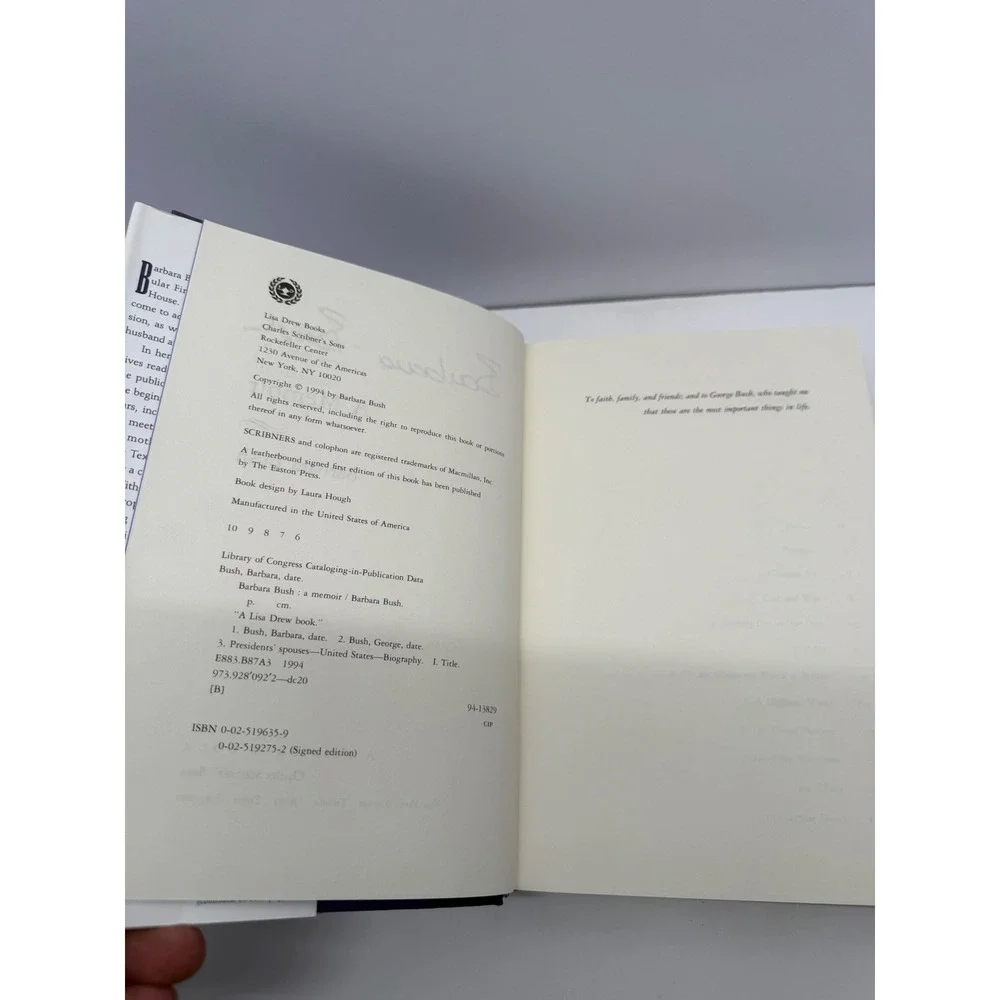 Barbara Bush A Memoir Signed First Edition Hardcover 1994 Political Biography